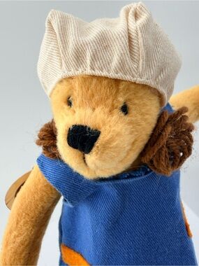 Plush Bear Stuffed Animal in Cream & Blue — Soft Cuddly Toy